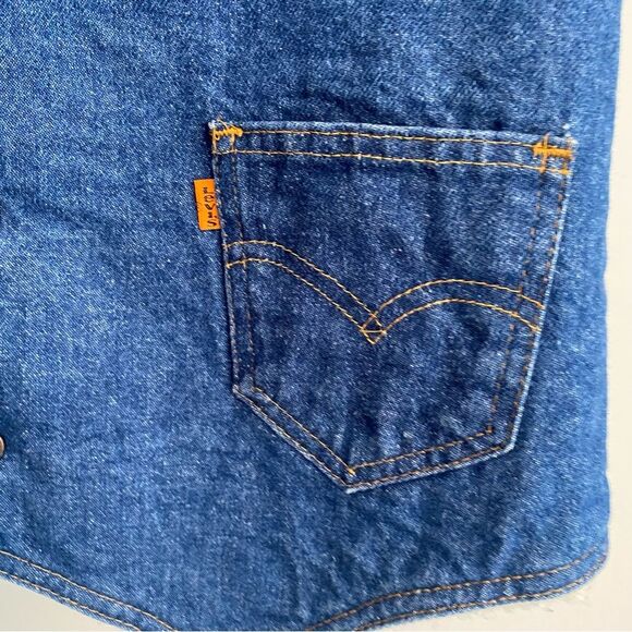 Vintage Levi’s 70s Fleece Lined Button Up Orange Tab Denim Vest - Picture 4 of 7